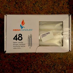 NIB Mega Candles 48 pcs Unscented White Straight Wax Taper Candle 5 Inch x 3/4"